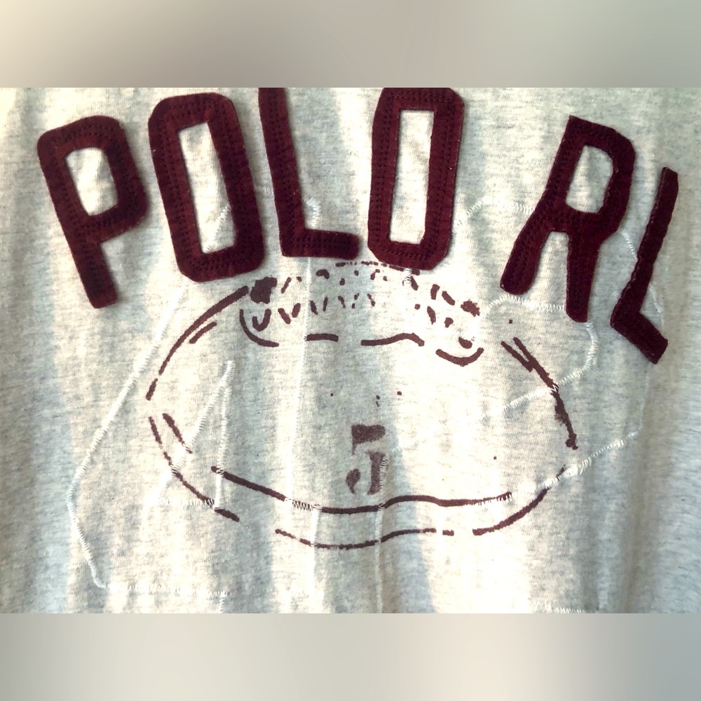 RALPH LAUREN sXL(10-20) boy’s vintage look football tee Distressed gray/wine - Picture 3 of 6